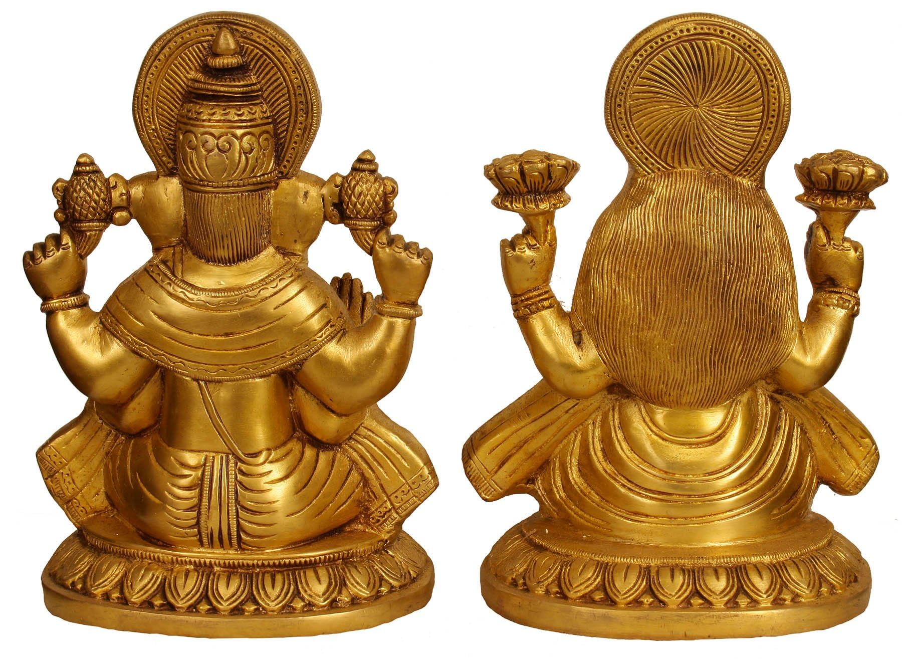 Aona Brass Sitting Ganesha Ganesh Laxmi Lakshmi Idol Statue Murti For Diwali Pooja, Height : 8 Inch